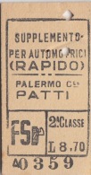 PALERMO /  PATTI _  Biglietto Ferroviario - 1938 - Europe