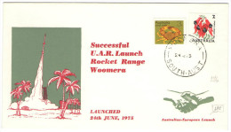 AUSTRALIA - 1975 - Coral Crab + Sturt's Desert Pea - Successful U.A.R. Launch Rocket Range Woomera - Australian-Europ... - Cartas & Documentos