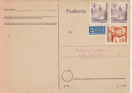 27248- ABBEY, SCHILLER, STAMPS ON POSTCARD, WURTTEMBERG, 1948, GERMANY - Wurtemberg