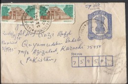 India Airmail 1995 Sanchi Stupa, 1As Postal Stationary Envelope Postal History Cover Sent To Pakistan. - Corréo Aéreo