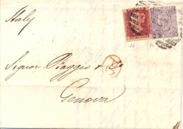 Great Britain 1868 Envelope To Genoa (Italy) With Stamps 1 Penny + 6 Pence (hyphen After SIX) - Cartas & Documentos