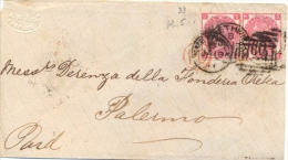 Great Britain 1871 Envelope From Smethwick 603 To Palermo (Italy) With Stamps Pair Of  3 Pence - Covers & Documents