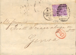 Great Britain 1871 Envelope From London 97 To Genoa (Italy) With Stamp 6 Pence - Briefe U. Dokumente