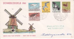 NEDERLAND,Zomer Zegels, OISEAUX MIGRATEURS,AVOCETTE,VANNEAU,COURLIS,HUITRIER, 1961,  (18004/014) - Storia Postale