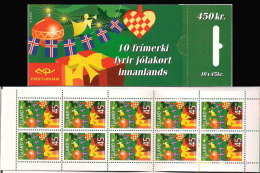 Iceland Island 2002,  Christmas, Christmas Tree, Gift Package, Booklet, 6/2002 Mi 1024 X 10 In Minisheet  MNH(**) - Unused Stamps