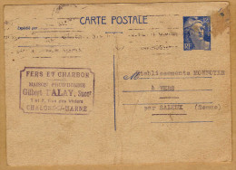 Carte Entier Postal Fers Et Charbon Chalons-s/Marneà Vers Par Saleux Somme - Other & Unclassified