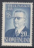 Finland 1950 80th Birthday Of President Paasikivi. Mi 391 MNH - Nuovi