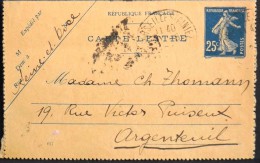FRANCE 1921 - Type Semeuse - ENTIER POSTAL 140-CL2 - CARTE LETTRE - Marseille St-Giniez 20.06.1921 - Date 017 - TBE - - Letter Cards