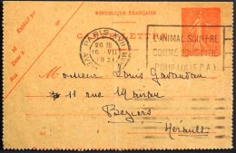 FRANCE 1931 - Type Semeuse Lignée - ENTIER POSTAL 199-CL2 - CARTE LETTRE - ParisXVII 16.07.1931 - Date 017 - TBE - - Letter Cards