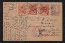 Poland Polen 1925 Uprated Stationery Card TORUN To ITALY With Postage Due Stamp - Briefe U. Dokumente