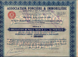1929 - Obligation - Association Foncière & Immobilière Au  44 Rue Le Peletier à Paris 9ème - FRANCO DE PORT - A - C