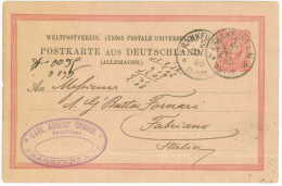 STORIA POSTALE 47 CARTOLINA POSTALE GERMANIA POSTKARTE VIAGGIATA OTTOBRE 1885 DA FRANKFURT VERSO FABRIANO CONDIZIONI BUO - Autres & Non Classés