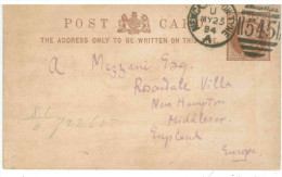 STORIA POSTALE 53 CARTOLINA POSTALE REGNO UNITO POST CARD VIAGGIATA 1884 DA NEWCASTLE ON TYNE VERSO NEW HAMPTON CONDIZIO - Brieven En Documenten