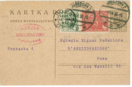 STORIA POSTALE 59 CARTOLINA POSTALE POLONIA VIAGGIATA 4 AGOSTO 1922 DA VARSAVIA VERSO ROMA CONDIZIONI BUONE - Lettres & Documents