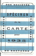 Fac-similé Spécimen Carte Fédération Des Sociétés Des Courses De Bretagne - Hippisme Cheval Hippodrome 1935 - Ruitersport
