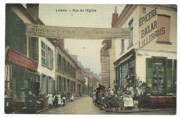 Ancienne CPA Lillers P De C  Rue De L'église épicerie Bazar Lillerois Seuwin Fromantel Au Bon Marché Vincent Et Fils - Lillers