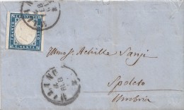 1039 -SARDEGNA _4 Febbraio 1861 - Lettera Con Testo Da Milano A Spoleto Con Cent 20 Azzurro     Leggi - Sardegna