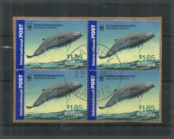 AUSTRALIE. Southern Bottlenose Whale. WWF. Un Bloc De 4 Oblitérés Sur Fragment NO CTO, Hautes Faciales - Usati