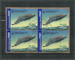 AUSTRALIE. Southern Bottlenose Whale. WWF. Un Bloc De 4 Oblitérés Sur Fragment NO CTO, Hautes Faciales - Used Stamps