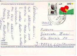 Israele,  2 Francobolli"  Uccello Val 10 + With Love  Val 1 Anno 1994/95" Su Cartolina Gerusalemme - Brieven En Documenten