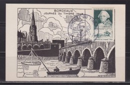 = Carte Bordeaux Journée Du Timbre 26 Mars 1949 Pêcheur Sur Fleuve, Pont De Pierre, Quais, Timbre 828 Duc De Choiseul - ....-1949
