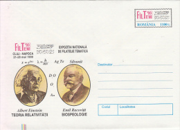 27594- ALBERT EINSTEIN, EMIL RACOVITA, SCIENTISTS, COVER STATIONERY, 1999, ROMANIA - Albert Einstein