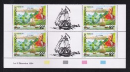 POLYNESIE 1995 Un Bloc De Quatre + Vignettes (4) N° 473A**  220° Expéditions Espagnoles A Tautira Frégate CDF Date - Unused Stamps