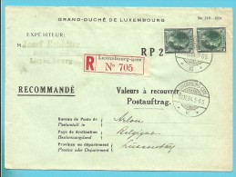 224 Op Brief "Admin. Postes /Telegraphes" Aangetekend VALEURS A RECOUVRER / POSTAUFTRAG Stempel LUXEMBOURG - Cartas & Documentos