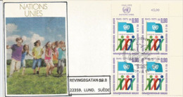 Lettre Postée à Genève (L´Espoir De L´Humanité) Bureau Des Nations-Unies, Adressée En Suède En 1975 - Covers & Documents