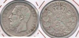 BELGICA 5 FRANCS 1869 PLATA SILVER Y - 5 Francs