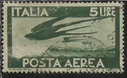 ITALIA REPUBBLICA ITALY REPUBLIC 1945 POSTA AEREA AIR MAIL DEMOCRATICA LIRE 5 USATO USED OBLITERE´ - Correo Aéreo