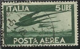 ITALIA REPUBBLICA ITALY REPUBLIC 1945 POSTA AEREA AIR MAIL DEMOCRATICA LIRE 5 USATO USED OBLITERE´ - Correo Aéreo