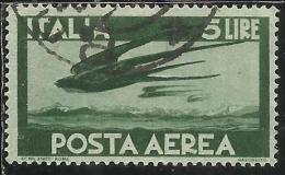 ITALIA REPUBBLICA ITALY REPUBLIC 1945 POSTA AEREA AIR MAIL DEMOCRATICA LIRE 5 USATO USED OBLITERE´ - Correo Aéreo