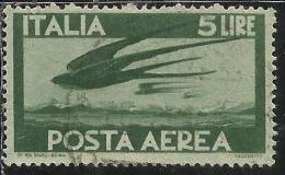 ITALIA REPUBBLICA ITALY REPUBLIC 1945 POSTA AEREA AIR MAIL DEMOCRATICA LIRE 5 USATO USED OBLITERE´ - Correo Aéreo