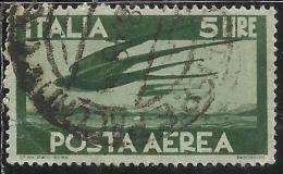 ITALIA REPUBBLICA ITALY REPUBLIC 1945 POSTA AEREA AIR MAIL DEMOCRATICA LIRE 5 USATO USED OBLITERE´ - Correo Aéreo