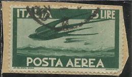 ITALIA REPUBBLICA ITALY REPUBLIC 1945 POSTA AEREA AIR MAIL DEMOCRATICA LIRE 5 USATO USED OBLITERE' - Correo Aéreo