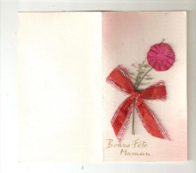 CPA Fantaisie Double Avec Ajoutis Bonne Fête Maman : Fleur Rose & Ruban Rouge + Petite Tige - Muttertag