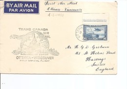 Canada ( Lettre En Premier Vol De 1939 De Ottawa Vers Vancouver à Voir) - Primeros Vuelos