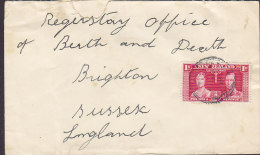 New Zealand 1937 Cover Brief BRIGHTON Sussex England 1d. GVI. Coronation Stamp (2 Scans) - Covers & Documents