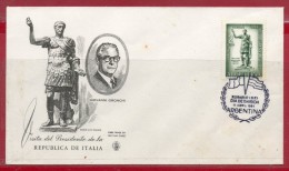 ARGENTINA 1961 DECORATED FDC (Personalities, Giovanni Gronchi, Italian President, Roman Empire, Sculpture, Flags) - Cartas & Documentos