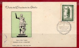ARGENTINA 1961 DECORATED CARD FDC (Personalities, Giovanni Gronchi, Italian President, Sculpture, Flags, Roman Empire) - Lettres & Documents