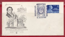 ARGENTINA 1961 DECORATED FDC (Personalities, Manuel Belgrano, Sculpture, Flags, Militar, Sun, Monument, Phrygian Cap) - Brieven En Documenten