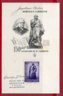 ARGENTINA 1961 DECORATED CARD FDC (Personalities, Domingo Sarmiento, Sculpture, Book, Writer, Militar, Politician) - Storia Postale