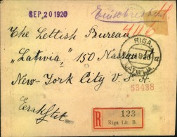 1920: Registered Letter With Multiple Franking From RIGA To New York - Lettland