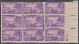 USA - 1937 Charlotte Amalia Plate Block Of Nine. Scott 802. MNH ** - Números De Placas