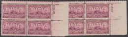USA - 1937 3c Army Two Different Plate Number Blocks Of Four. Scott 787. MNH ** - Plattennummern