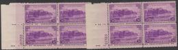 USA - 1937 Two Different 3c La Fortaleza Plate Number Blocks Of Four. Scott 801. MNH ** - Plaatnummers