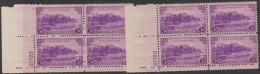 USA - 1937 Two Different 3c La Fortaleza Plate Number Blocks Of Four. Scott 801. MNH ** - Numéros De Planches