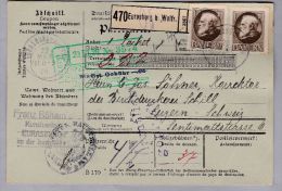 Heimat DE BAY Eurasburg B.Wlfr. 1920-03-23 Paketkarte Nach Luzern Mit 8 Mark Frankiert - Storia Postale