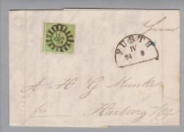 Heimat DE BAY Fürth 1853-08-24 Brief Mit Mi# 5 Nach Hamburg - Storia Postale